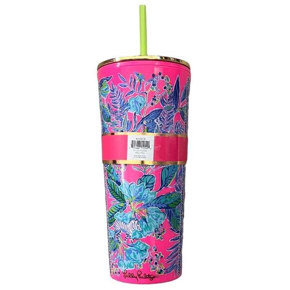 New Lilly Pulitzer Tumbler With Straw Lil Earned Stripes 24 Ounces - Picture 3 of 6